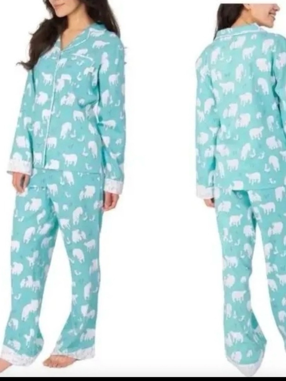 Munki Munki Women's‎ Turquoise Polar Bear Flannel Pajamas Set Size L